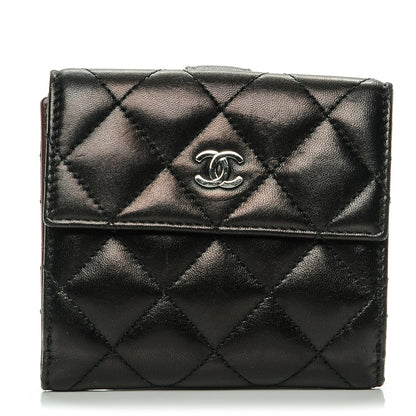 Chanel Lambskin Quilted Compact French Flap Wallet Black 1 of 8