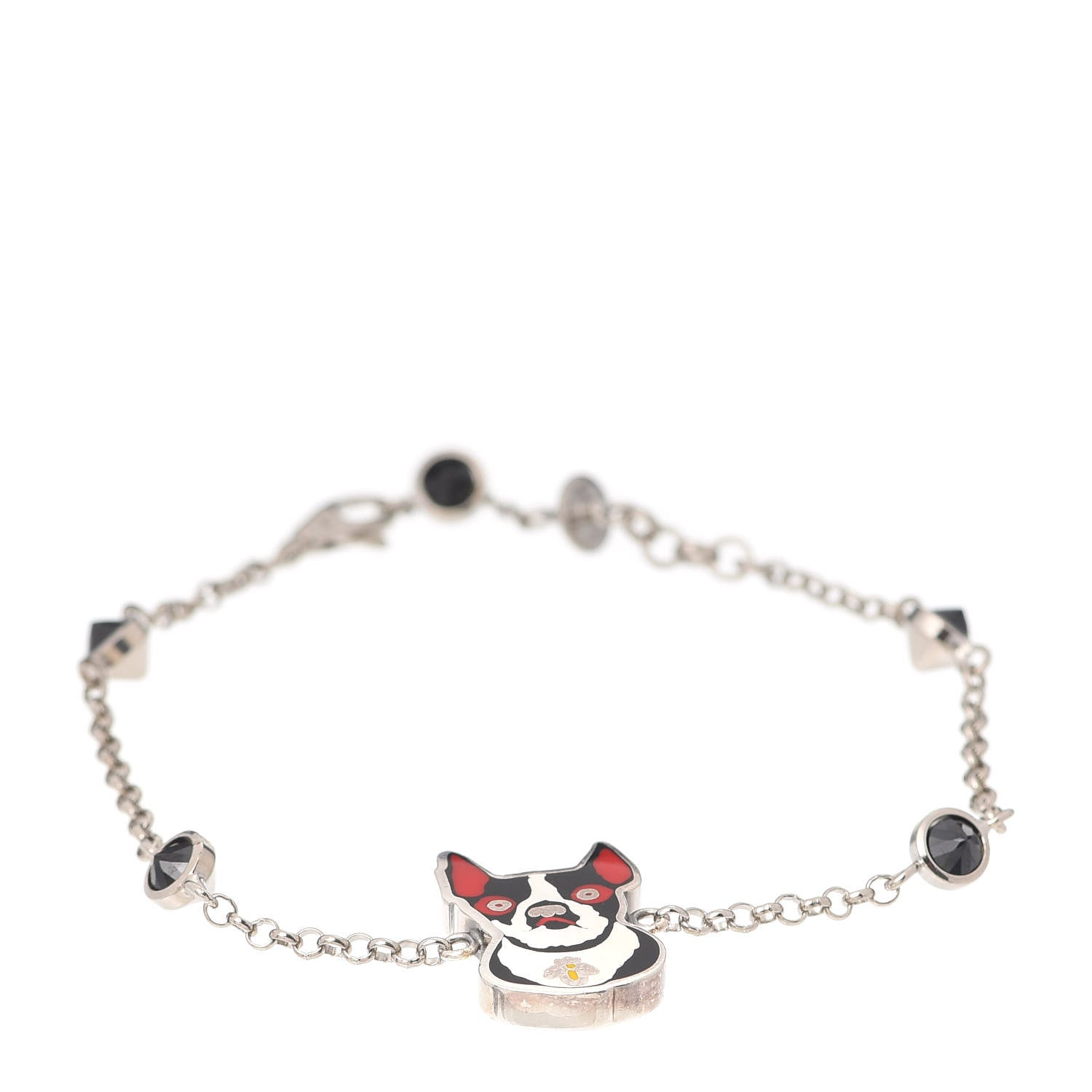 Gucci Sterling Silver Black Spinel Enamel Orso Bracelet 1 of 6