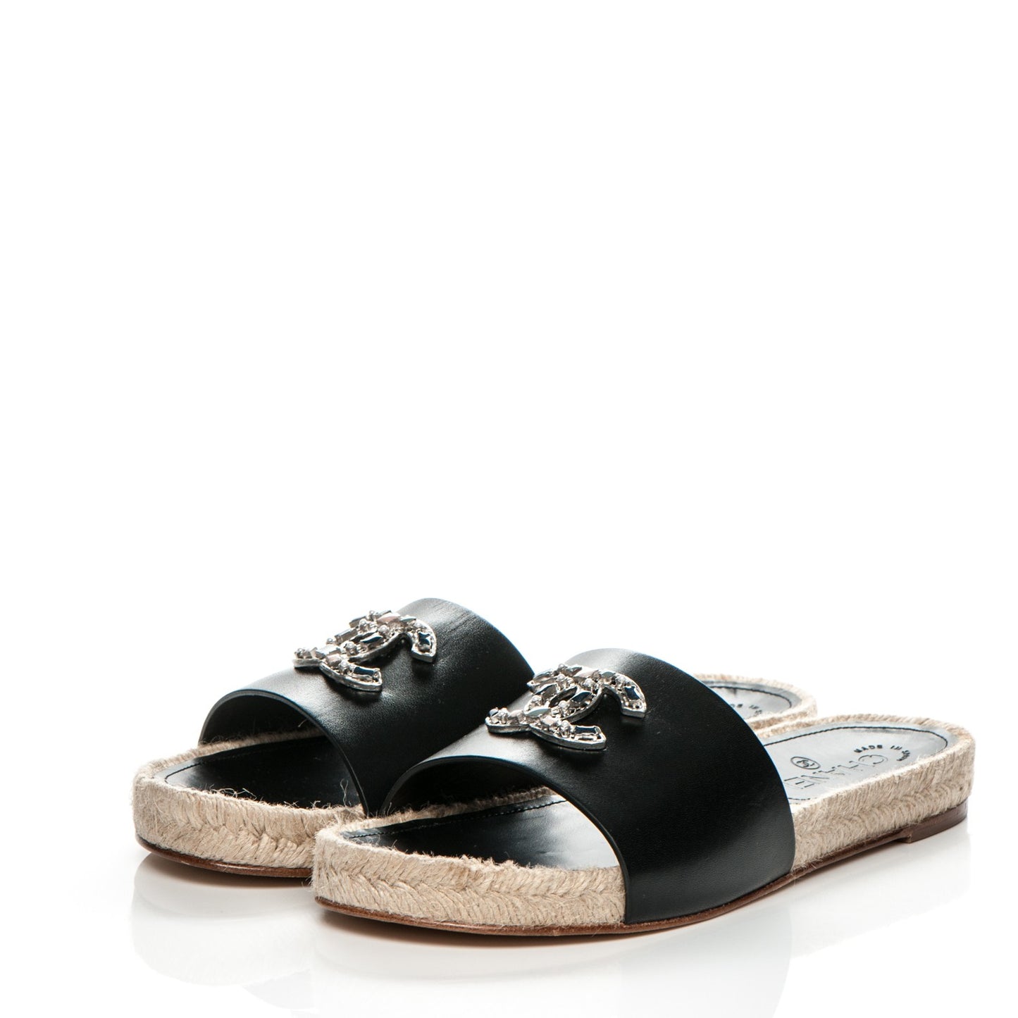 Calfskin CC Espadrille Slip On Sandals 40 Black