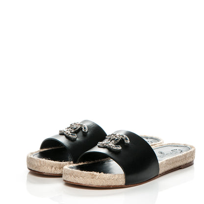 Chanel Calfskin CC Espadrille Slip On Sandals 40 Black 3 of 8