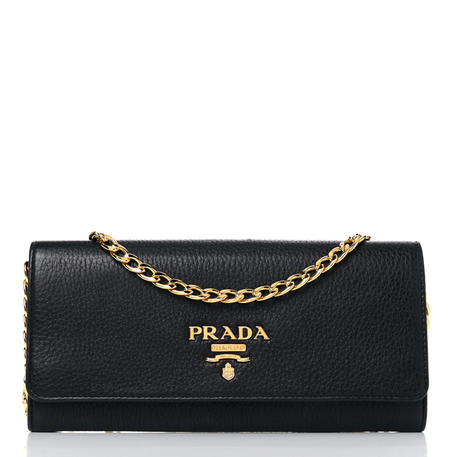 Prada Vitello Daino Chain Wallet Black 1 of 12