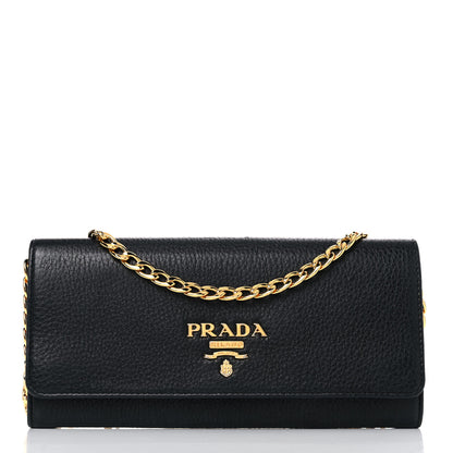 Prada Vitello Daino Chain Wallet Black 1 of 12