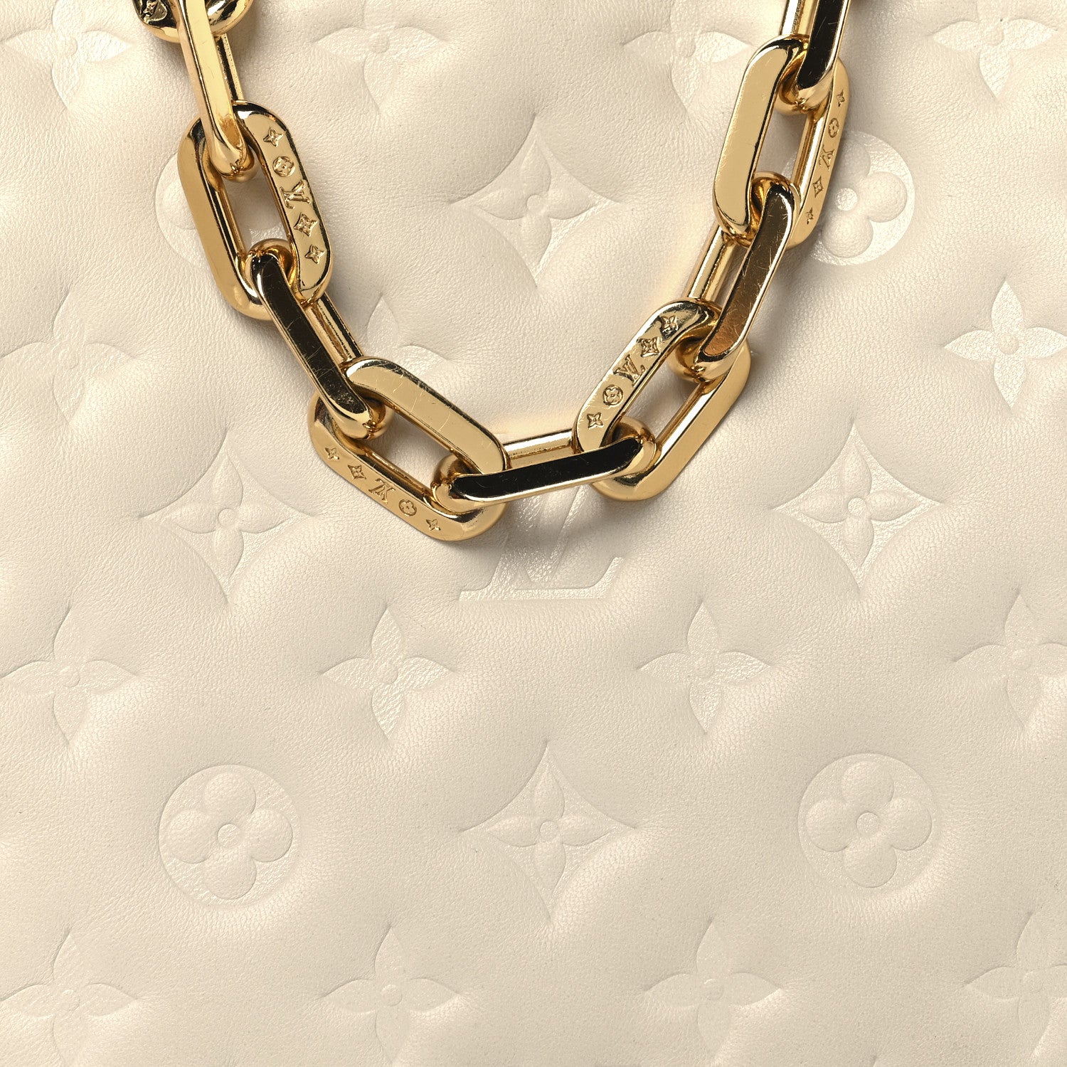 Louis Vuitton Lambskin Embossed Monogram Coussin PM Beige Cream 9 of 14