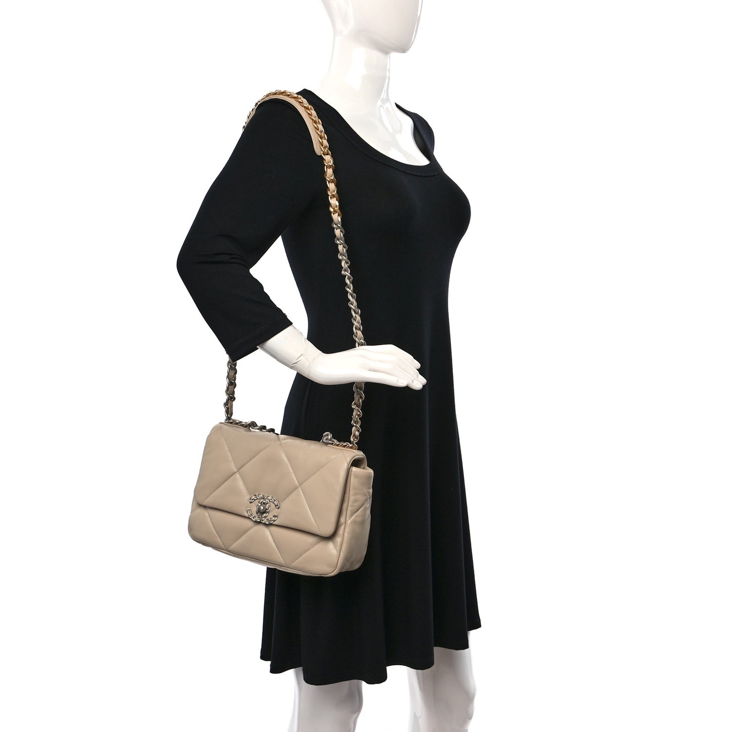 Lambskin Quilted Medium Chanel 19 Flap Light Beige