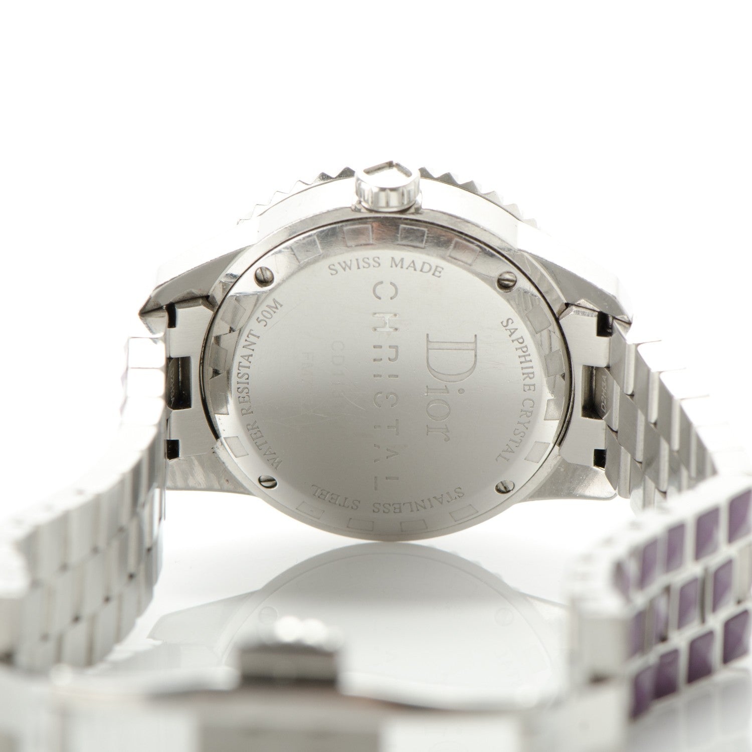Christian Dior Stainless Steel Diamond Sapphire 33mm Christal Quartz Watch Purple 7 of 10