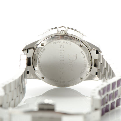 Christian Dior Stainless Steel Diamond Sapphire 33mm Christal Quartz Watch Purple 7 of 10