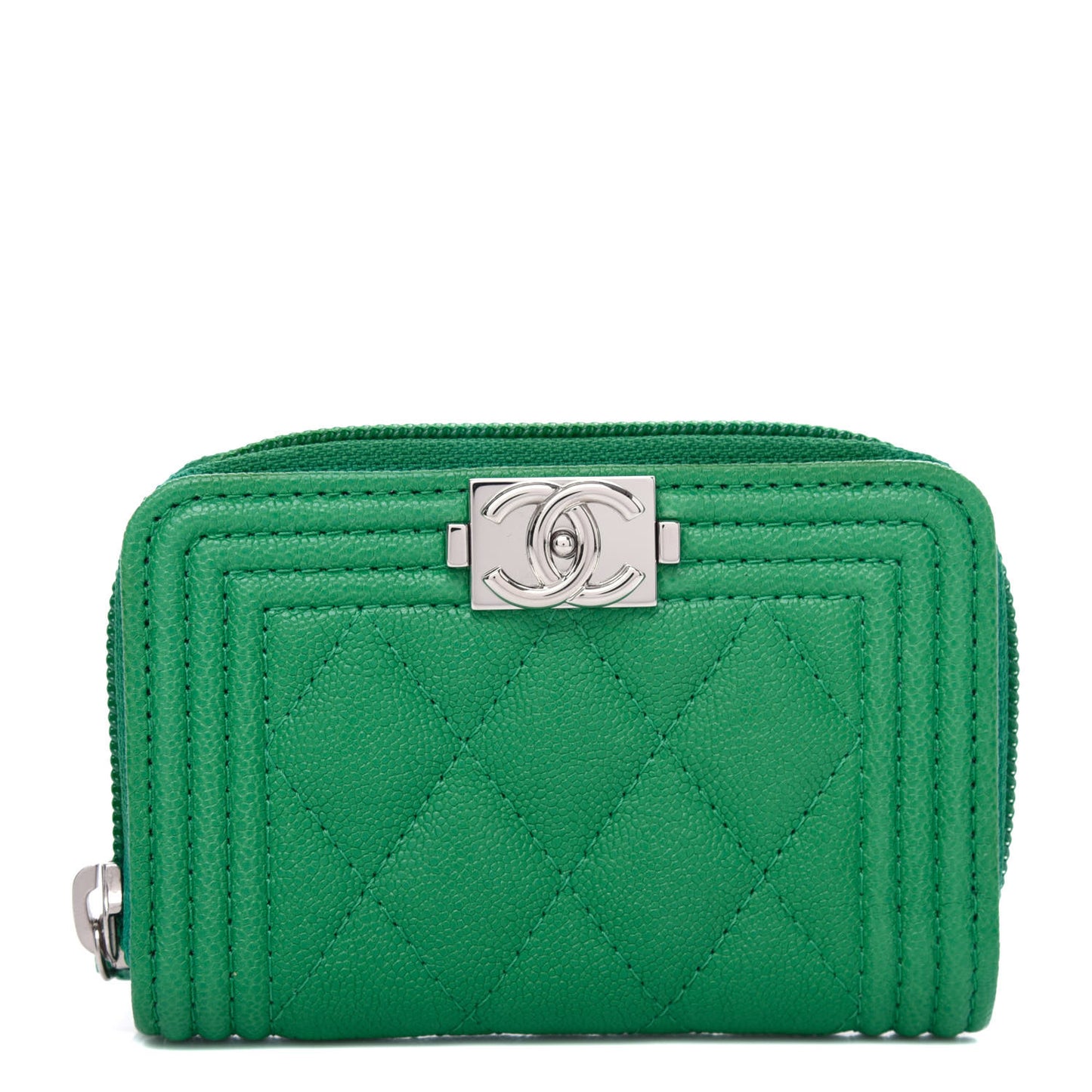 Caviar Quilted Boy Zip Around Coin Purse Wallet Green