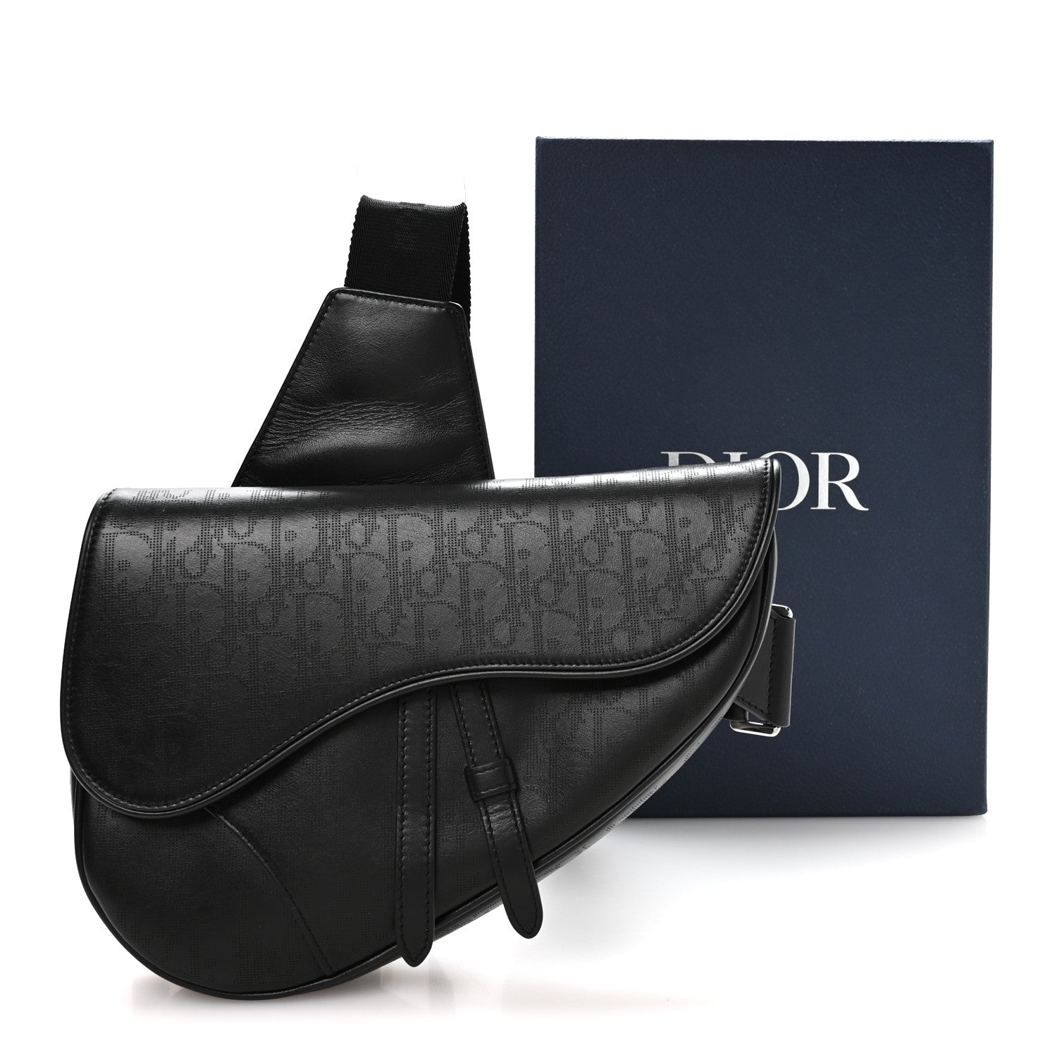 Christian Dior Calfskin Perforated Oblique Galaxy Mens Saddle Bag Black 11 of 11