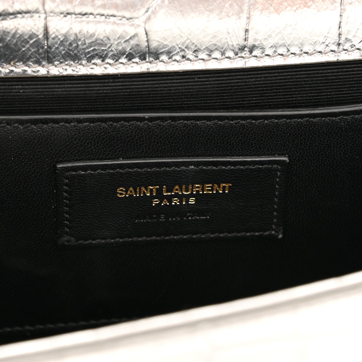 Saint Laurent Calfskin Crocodile Embossed Monogram Chain Wallet Argento 6 of 11