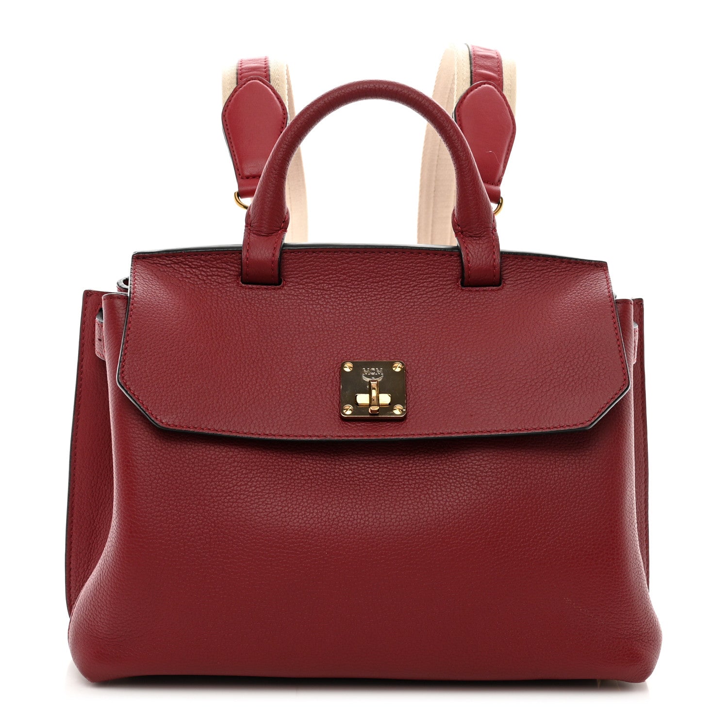 MCM Grained Calfskin Milla Convertible Backpack Scooter Red 1 of 11