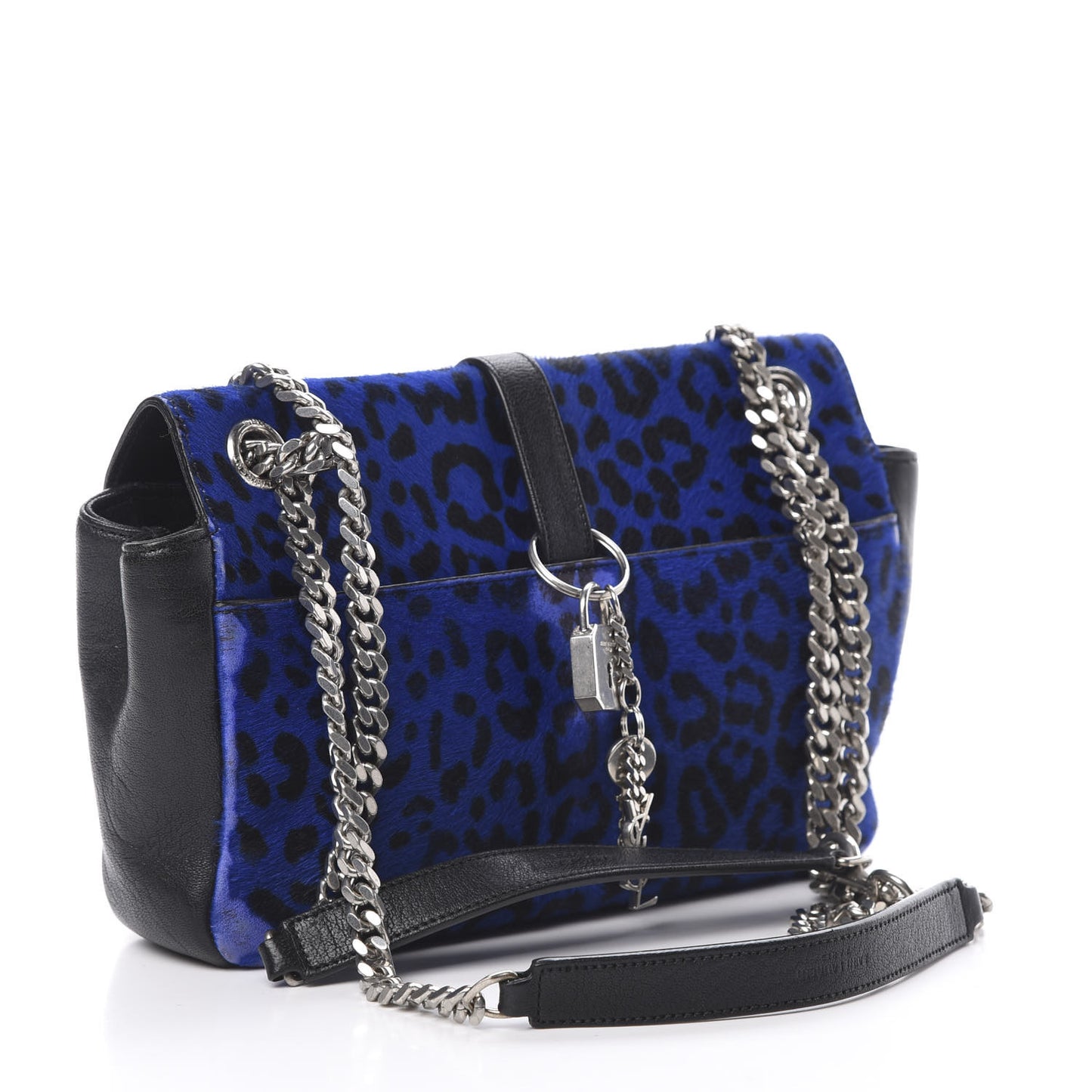 Pony Hair Calfskin Monogram Leopard Print Medium Punk Chain Bag Blue