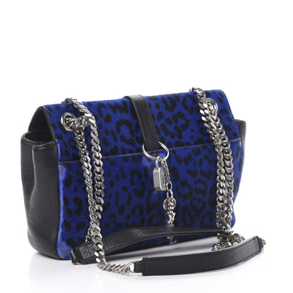 Saint Laurent Pony Hair Calfskin Monogram Leopard Print Medium Punk Chain Bag Blue 3 of 18