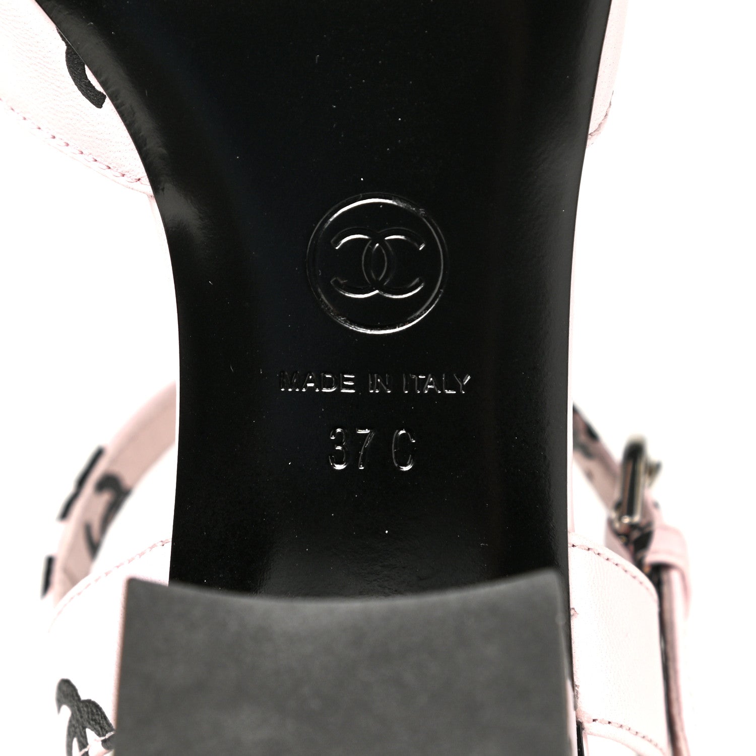 Chanel Printed Lambskin CC Sandals 37 Light Pink Black 5 of 7