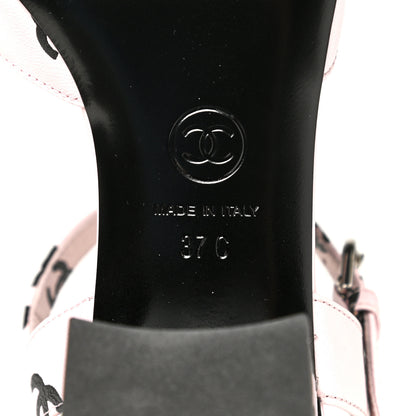 Chanel Printed Lambskin CC Sandals 37 Light Pink Black 5 of 7