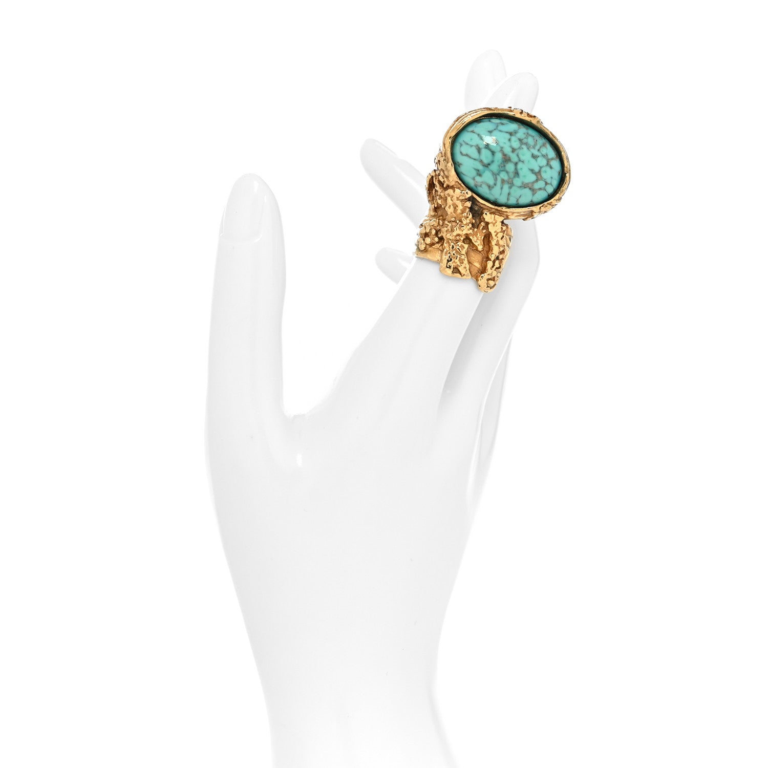 Saint Laurent Glass Cabochon Arty Ovale Ring 5 Gold Turquoise 2 of 5