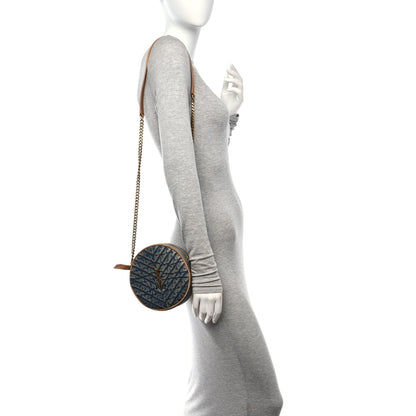 Saint Laurent Denim Matelasse Chevron Quilted Round Vinyle Camera Bag Rodeo Blue Cinnamon 2 of 13