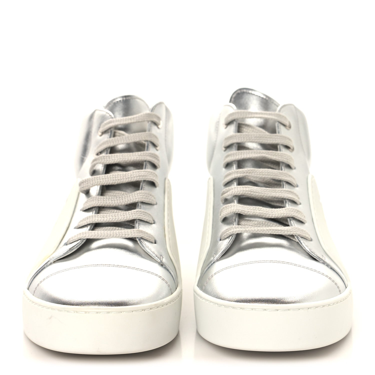 48.c-chan68 Chanel Iridescent Goatskin Womens High Top Sneakers 40.5 White