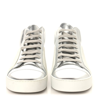 Chanel Iridescent Goatskin Womens High Top Sneakers 40.5 White Silver 3 of 10