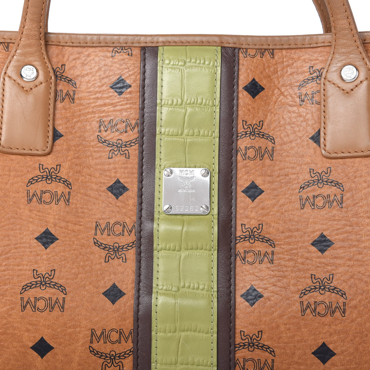 MCM Visetos Crocodile Embossed Medium Liz Shopper Tote Cognac 9 of 11
