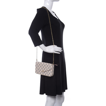 Louis Vuitton Damier Azur Pochette Felicie Chain Wallet Rose Ballerine 2 of 12
