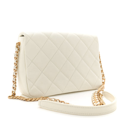 Chanel Shiny Caviar Quilted Small Chain Melody Flap White 3 of 11
