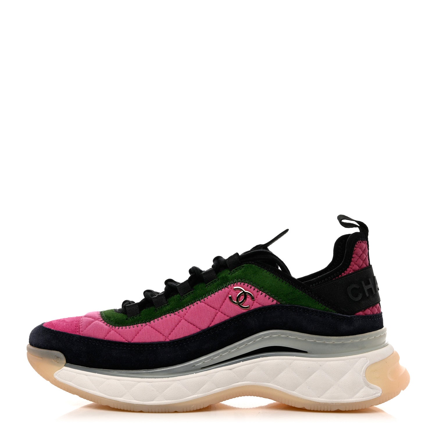 Chanel Velvet Calfskin Mixed Fibers CC Sneakers 40.5 Pink Green 1 of 9