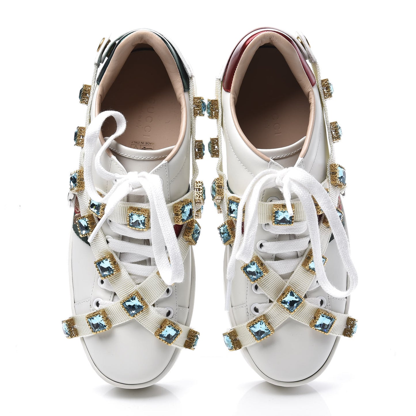 Calfskin Removable Crystals Bee Embroidered Ace Platform Sneakers 36 White