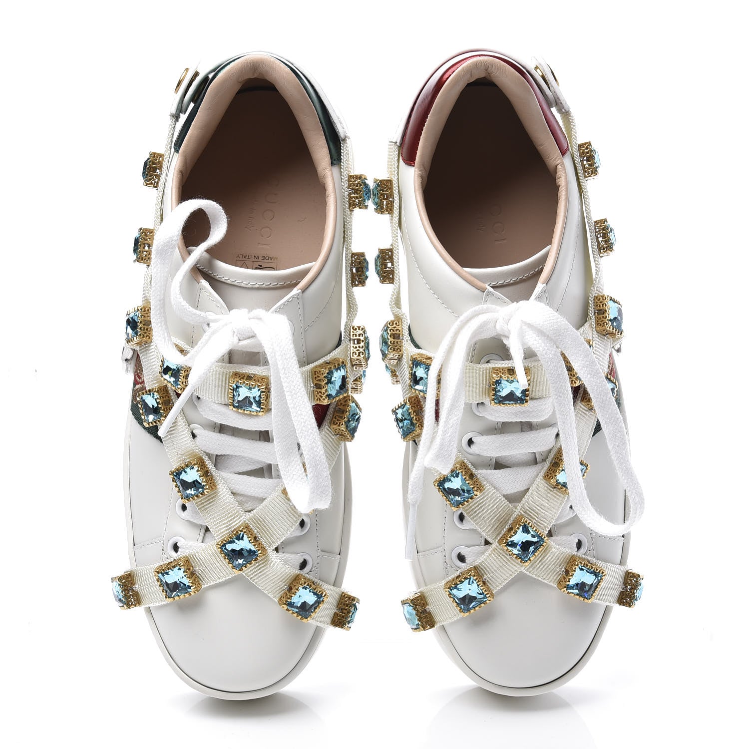 Gucci Calfskin Removable Crystals Bee Embroidered Ace Platform Sneakers 36 White 5 of 11