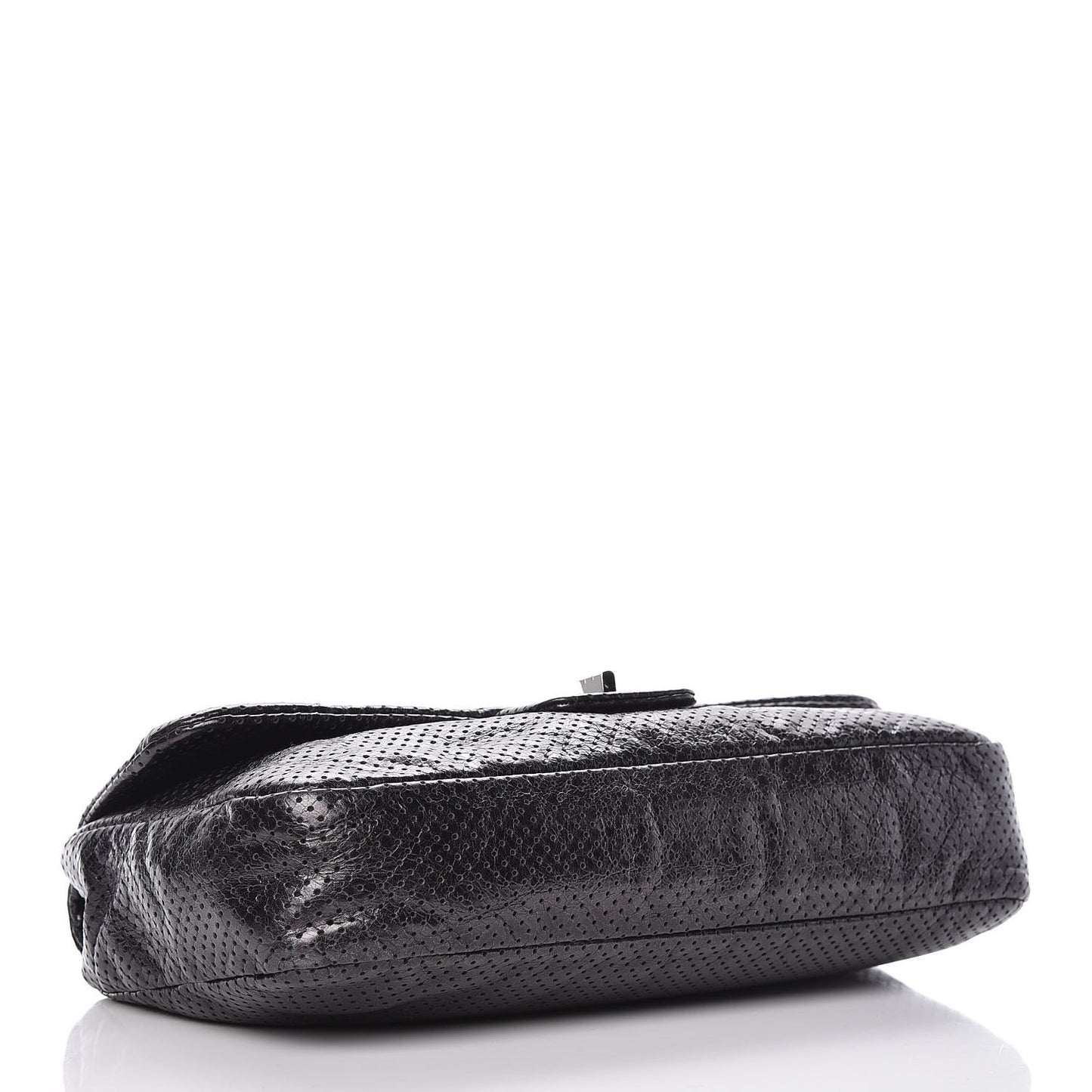 Metallic Crackled Calfskin Large Perforated Drill Flap Black