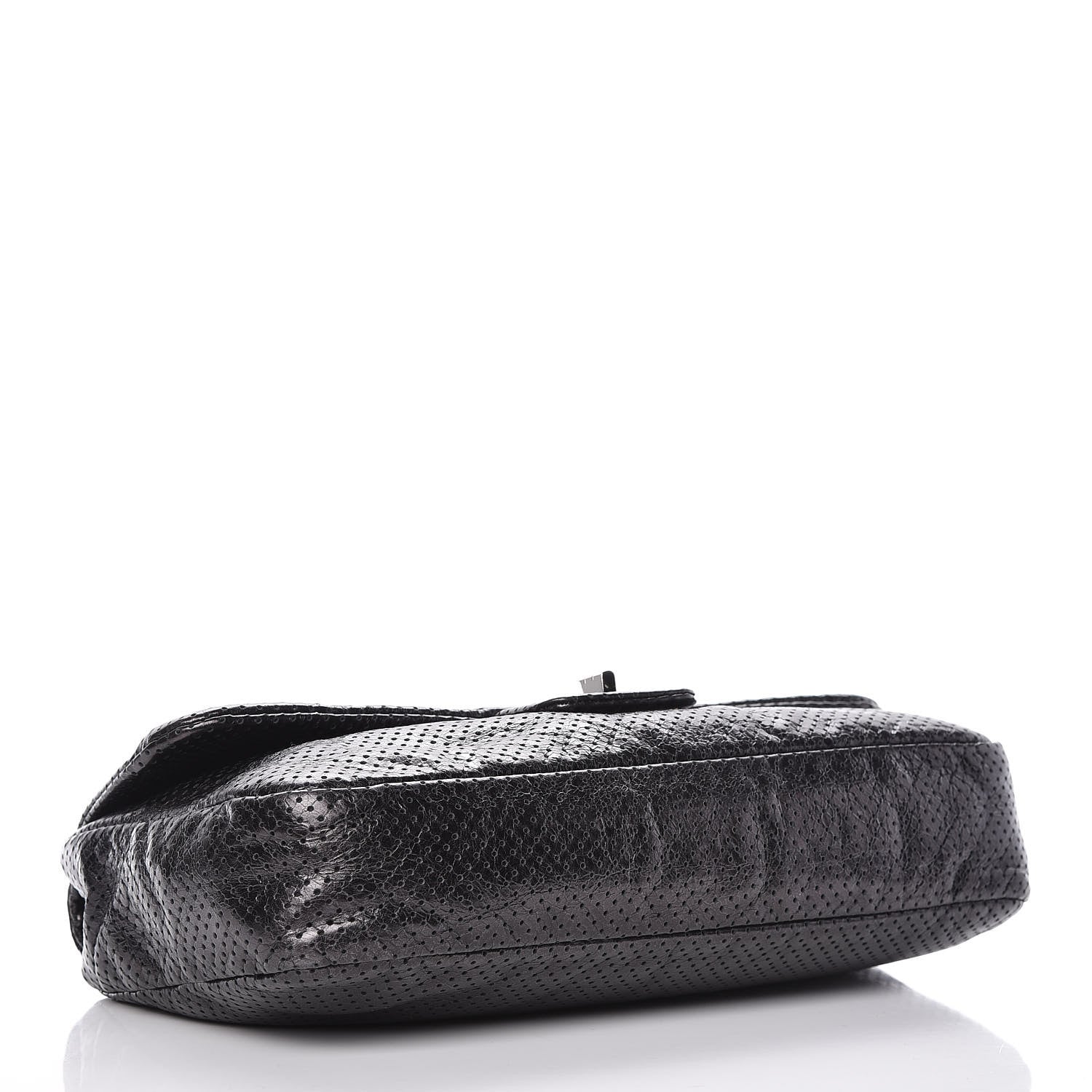 Chanel Metallic Crackled Calfskin Large Perforated Drill Flap Black 4 of 12