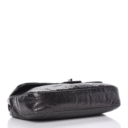 Chanel Metallic Crackled Calfskin Large Perforated Drill Flap Black 4 of 12