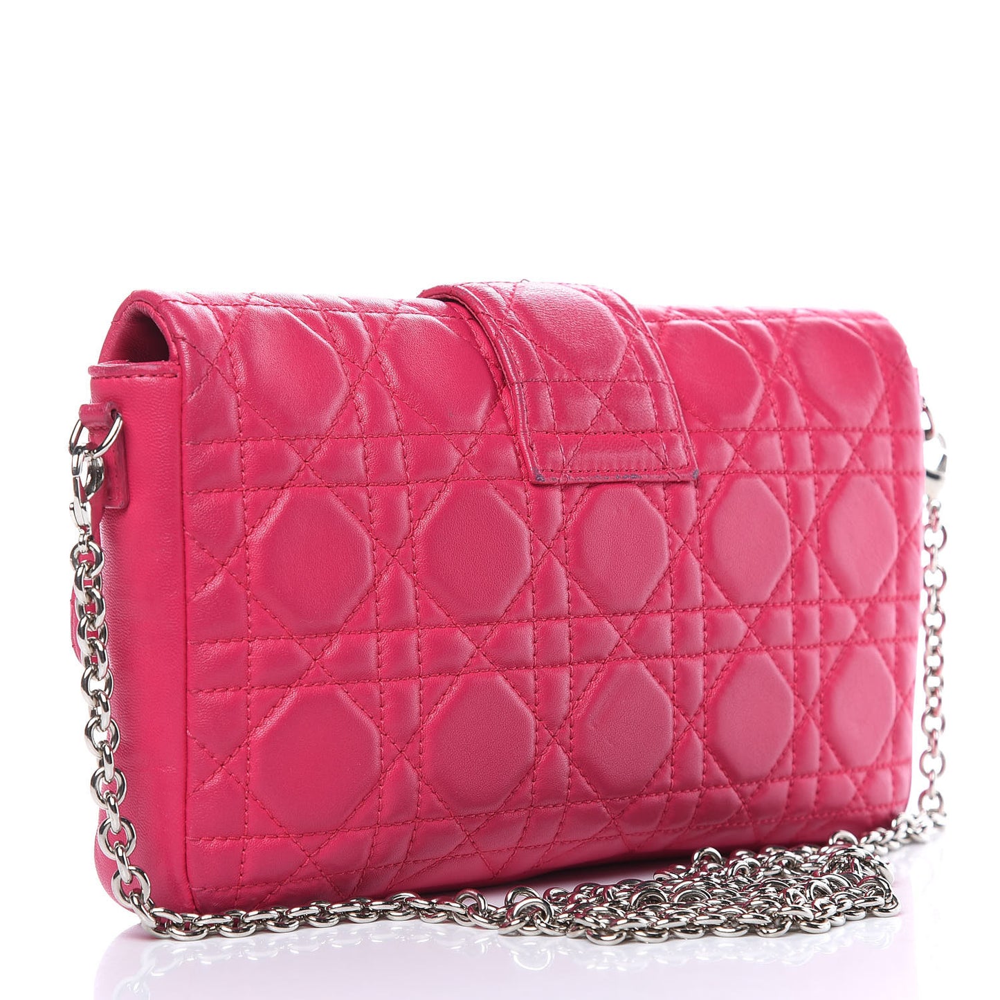 Lambskin Cannage New Lock Pouch Fuchsia