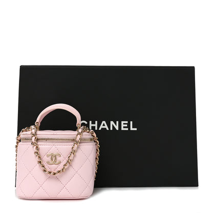 Chanel Lambskin Quilted Mini Top Handle Vanity Case With Chain Light Pink 11 of 11