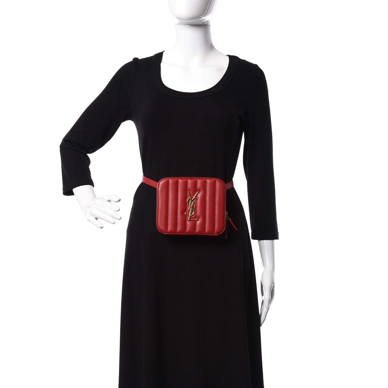 Saint Laurent Lambskin Matelasse Vicky Monogram Belt Bag Eros Red 2 of 8