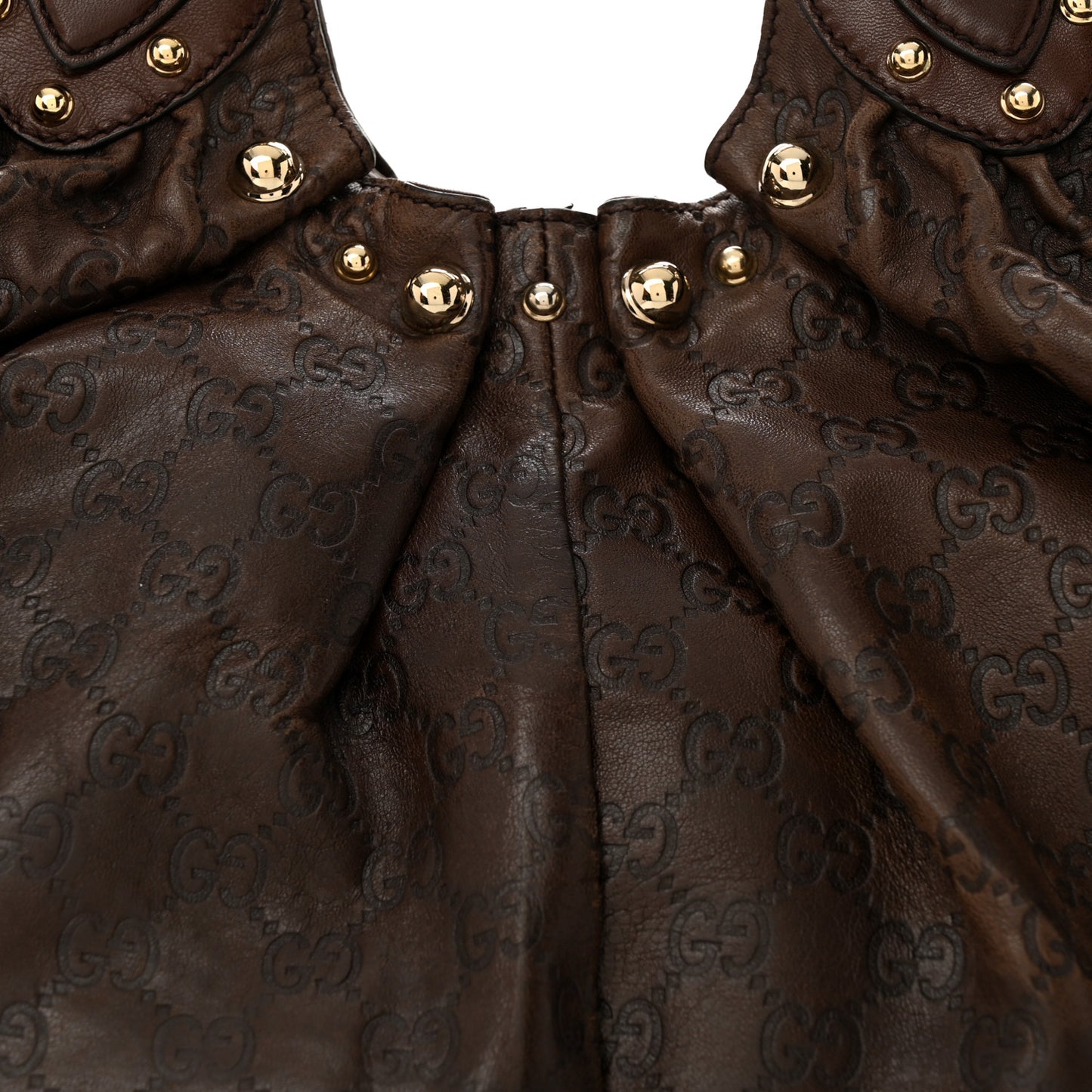 Guccissima Studded Pelham Shoulder Bag Dark Brown