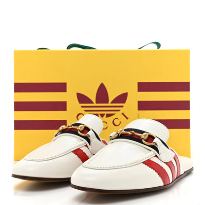 Gucci X ADIDAS Quentin Goatskin Web Womens Horsebit Slippers 38 Off White Maple Red 9 of 9