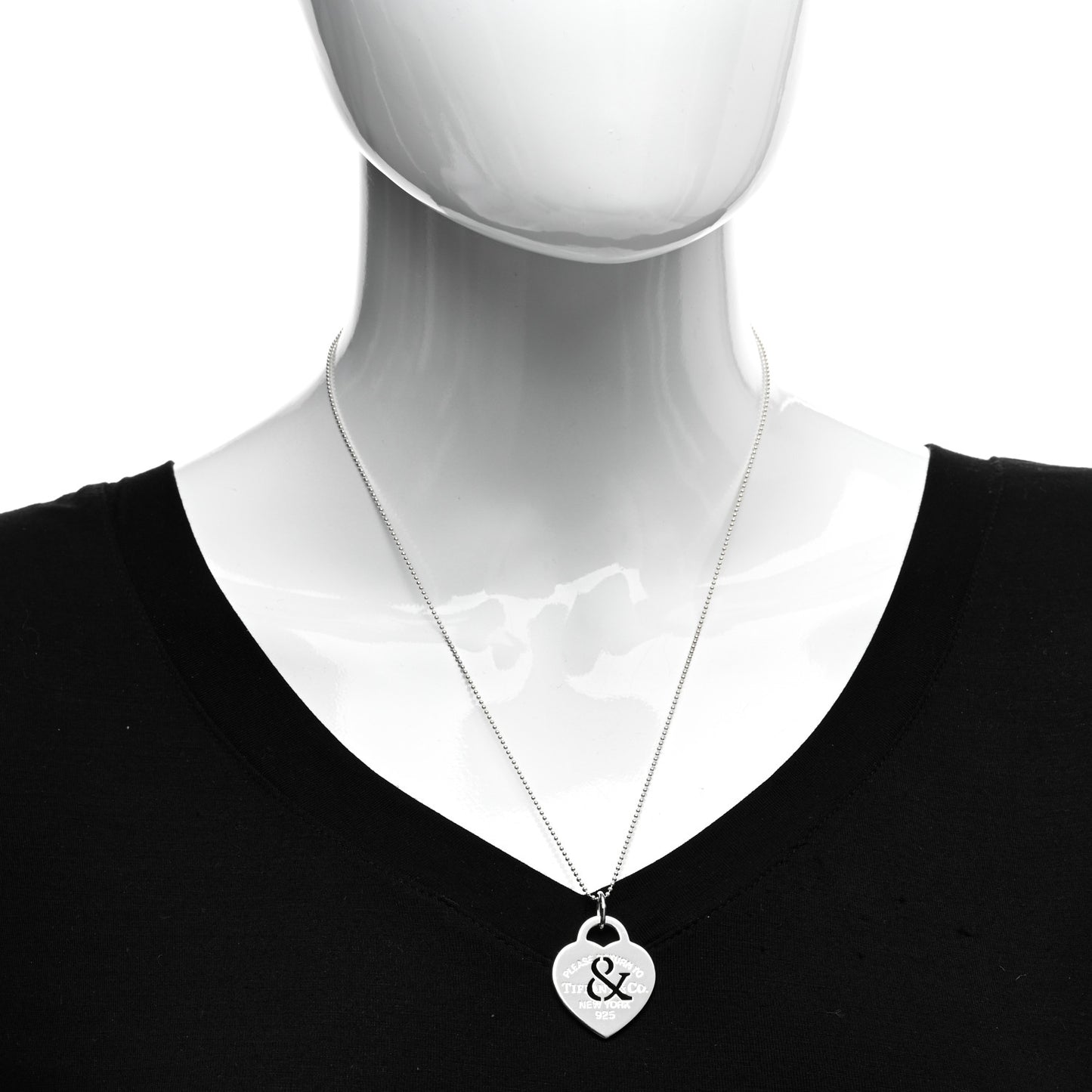 Sterling Silver Return to Tiffany Ampersand Heart Pendant Bead Chain Necklace