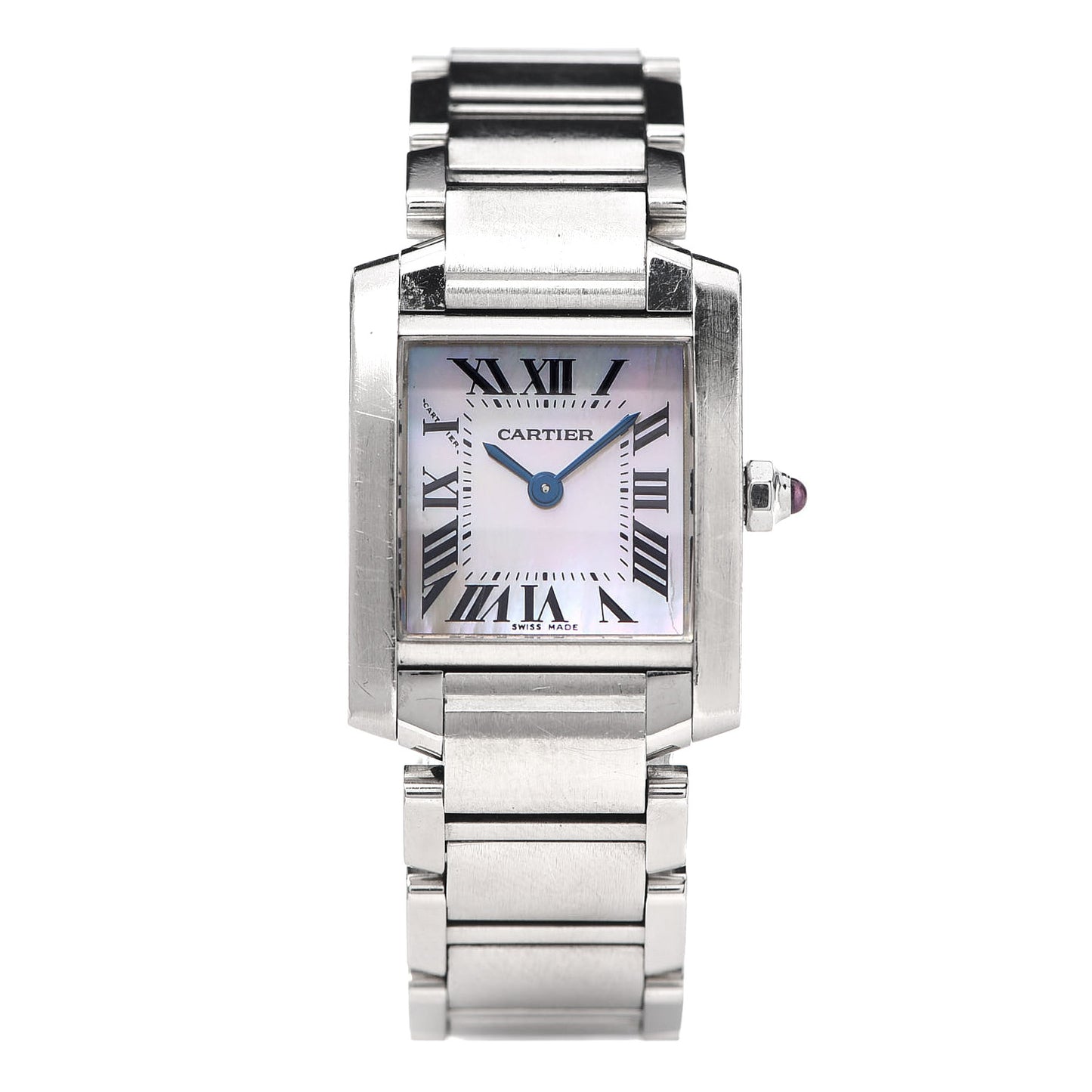 Stainless Steel Pink Mother of Pearl 20mm Tank Francaise Quartz Watch
