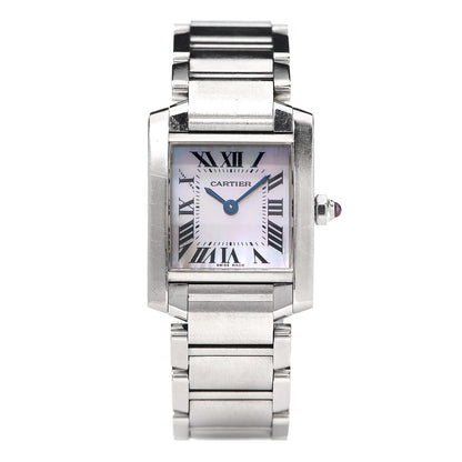 Cartier Stainless Steel Pink Mother of Pearl 20mm Tank Francaise Quartz Watch 1 of 7