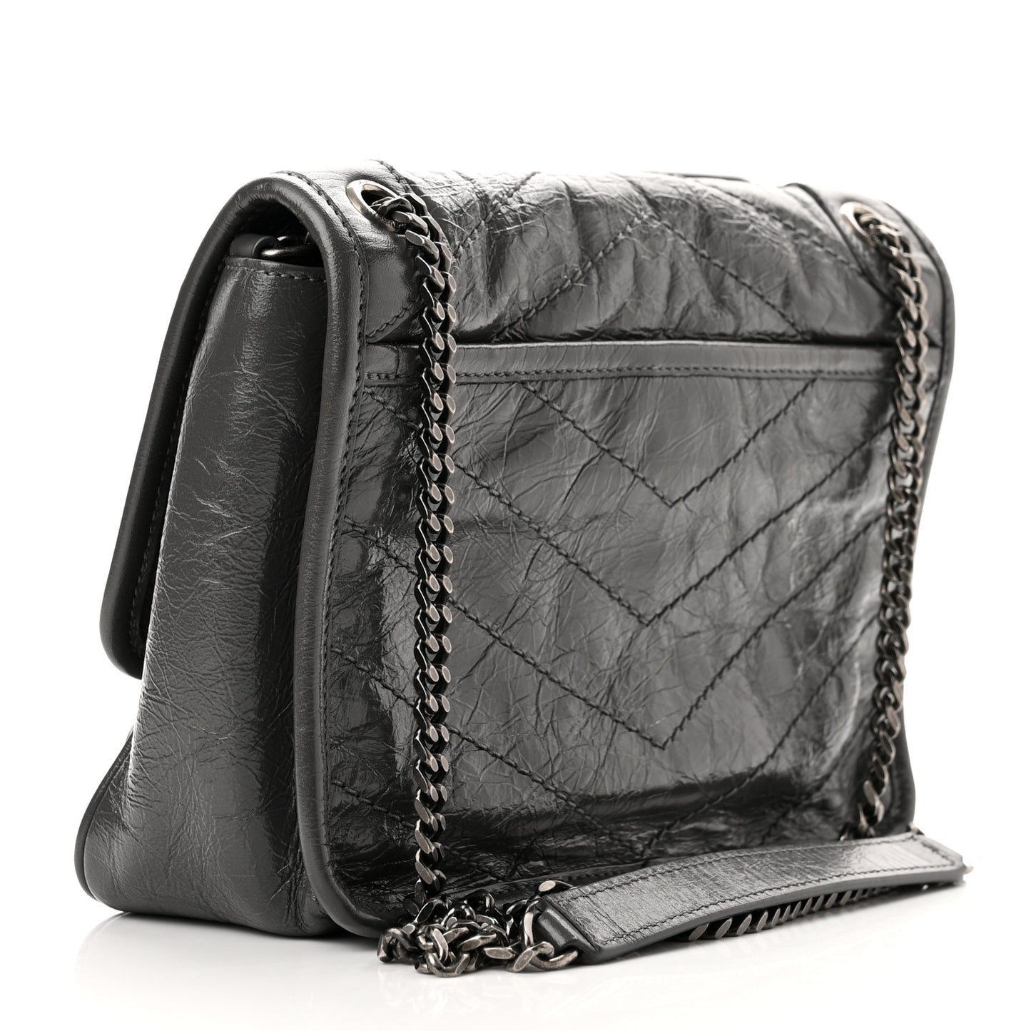 Crinkled Calfskin Matelasse Monogram Baby Niki Chain Satchel Storm