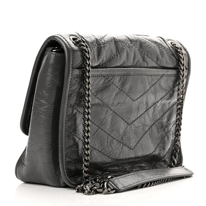 Saint Laurent Crinkled Calfskin Matelasse Monogram Baby Niki Chain Satchel Storm 3 of 10
