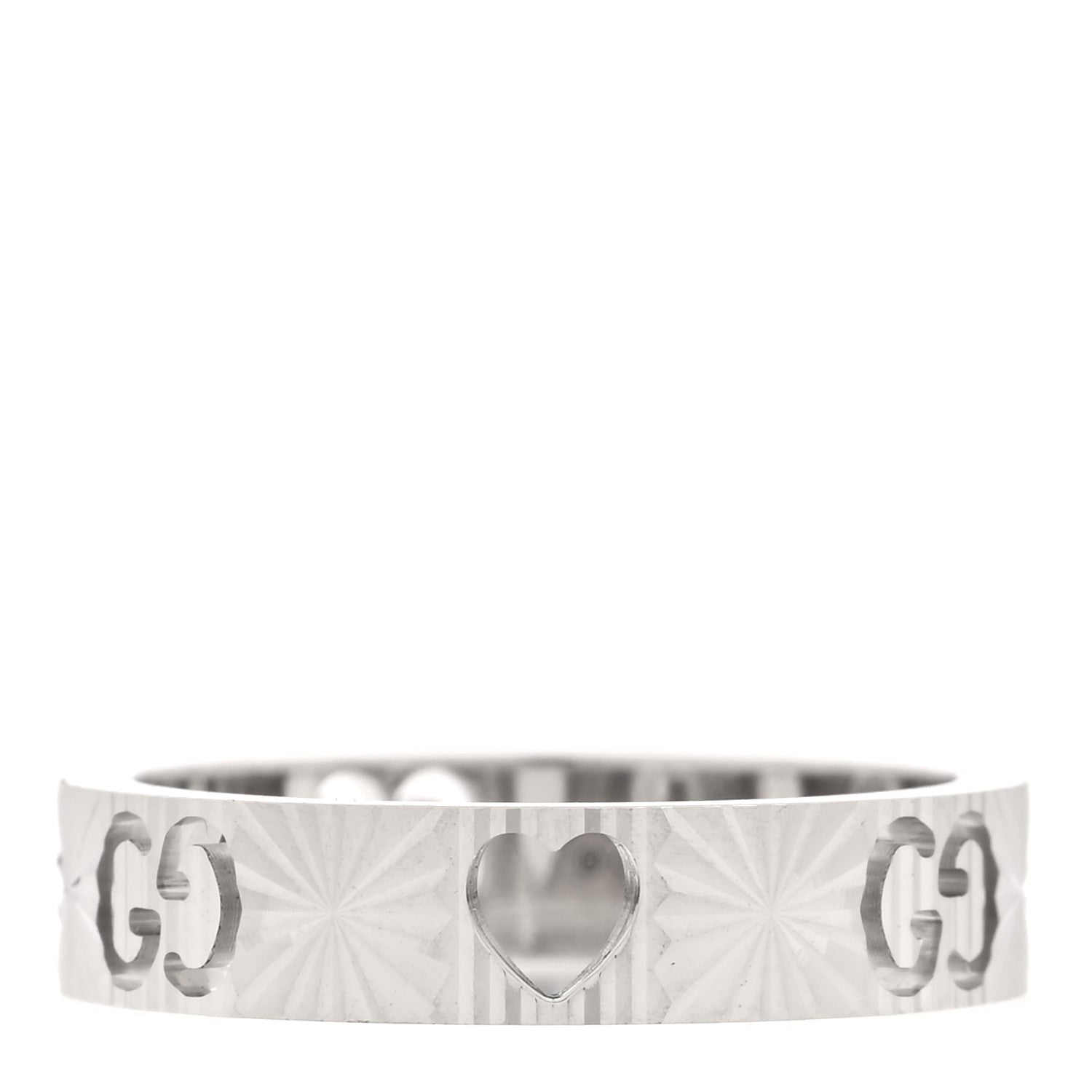 Gucci 18K White Gold Icon Heart Band Ring 49 4.75 1 of 5
