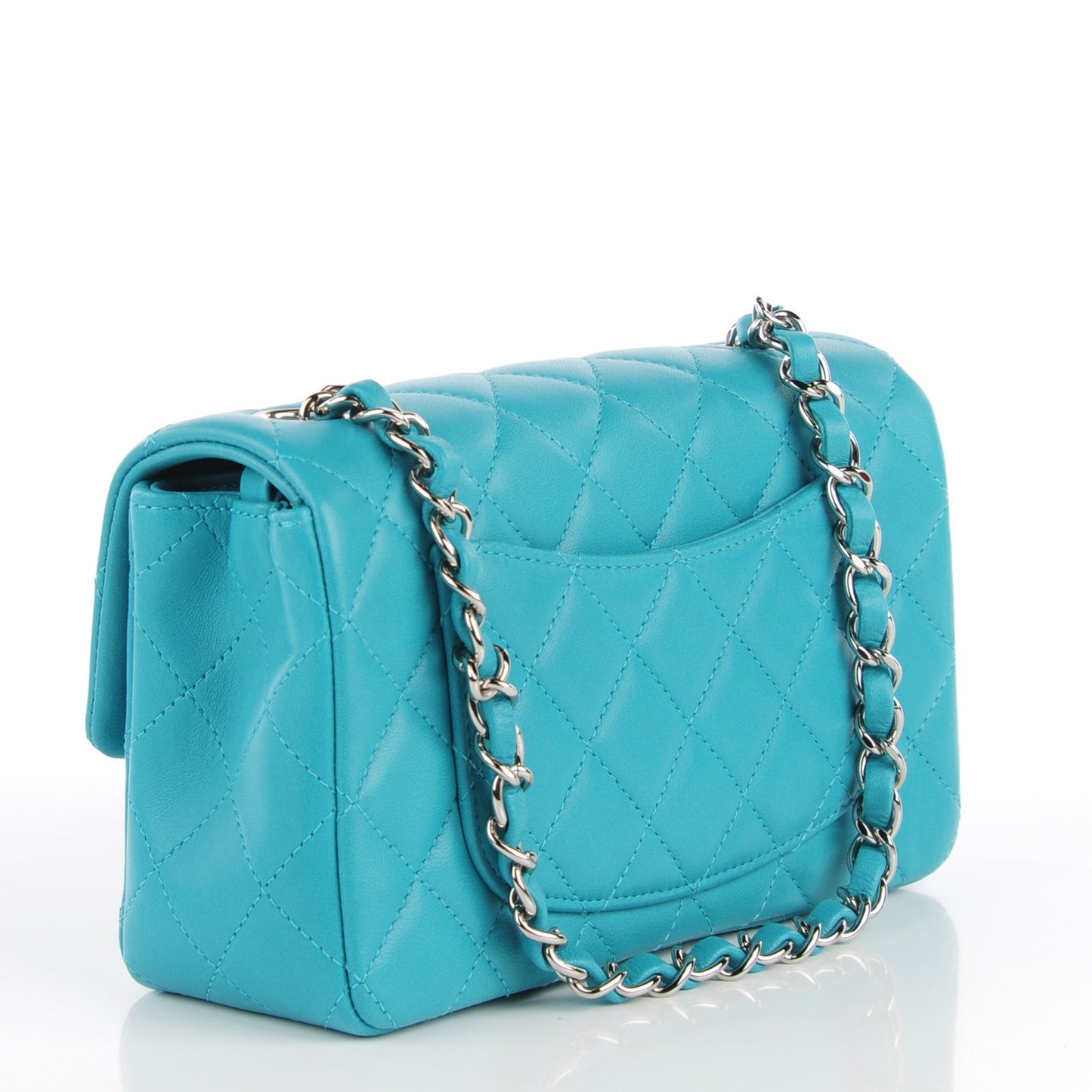 Lambskin Quilted Mini Rectangular Flap Turquoise