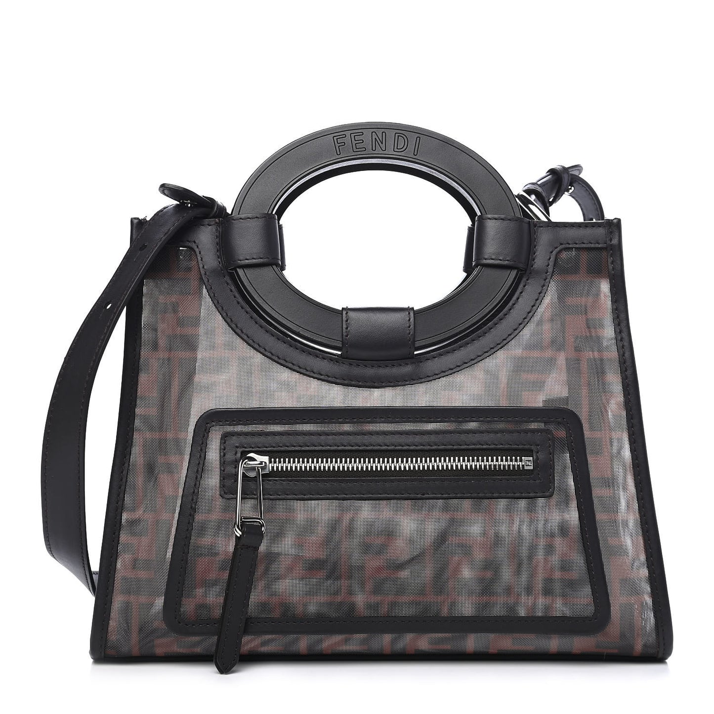 Mesh Vitello Century Cuoio FF 1974 Small Runaway Shopper Tote Marrone Black Ebano
