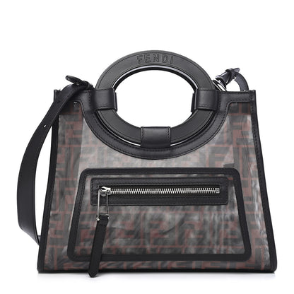 Fendi Mesh Vitello Century Cuoio FF 1974 Small Runaway Shopper Tote Marrone Black Ebano 1 of 10