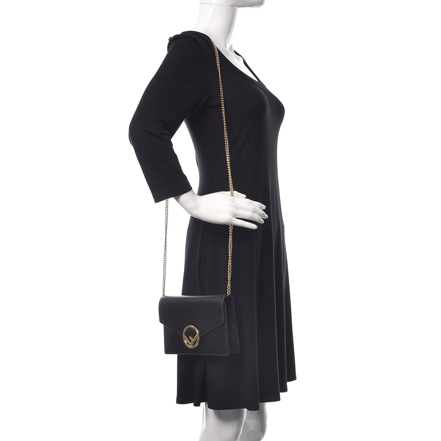 Fendi Vitello Liberty Lucido F is Fendi Medium Envelope Wallet on Chain Black 2 of 11