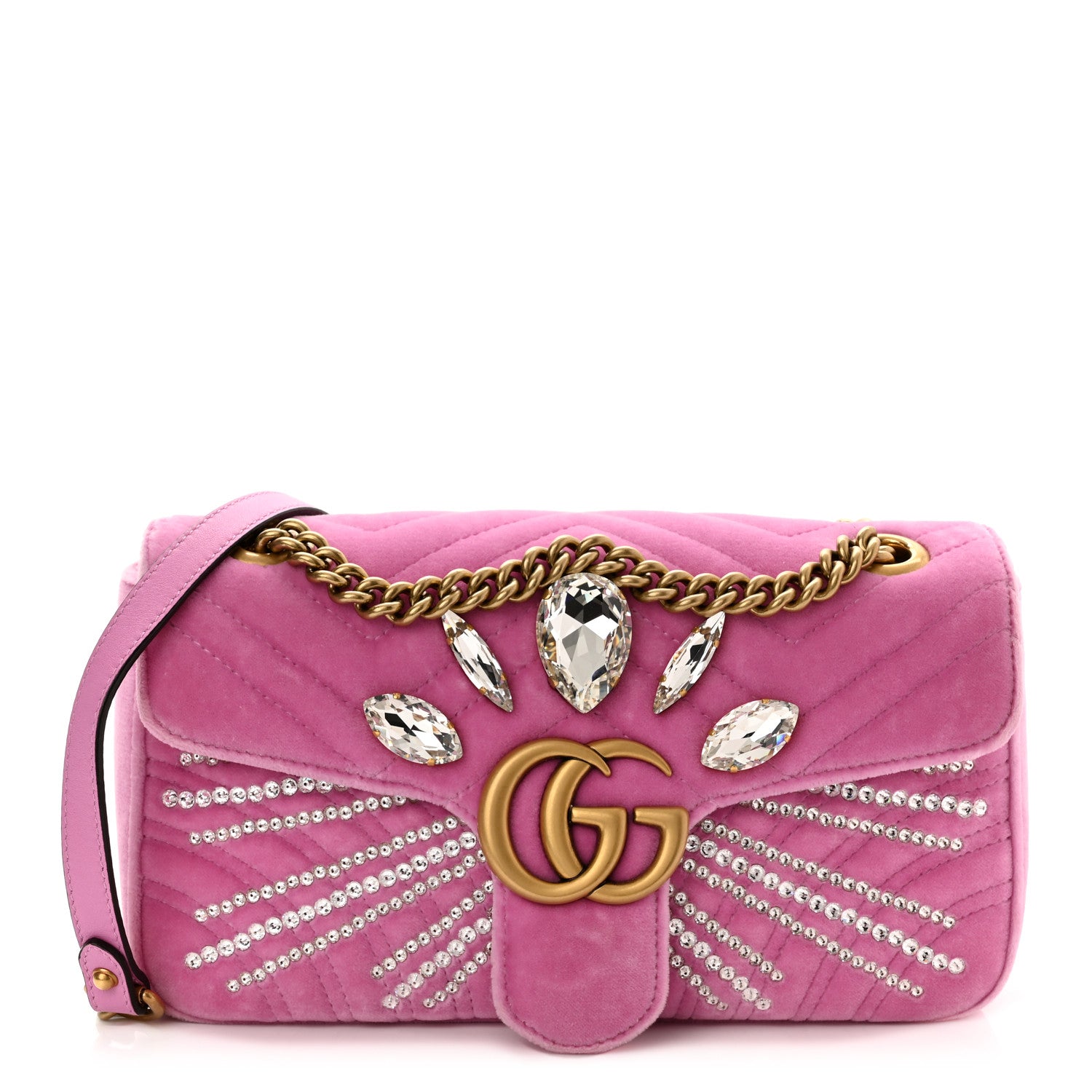 Gucci Velvet Matelasse Marquise Crystals Embroidered Small GG Marmont Shoulder Bag Malva 1 of 10