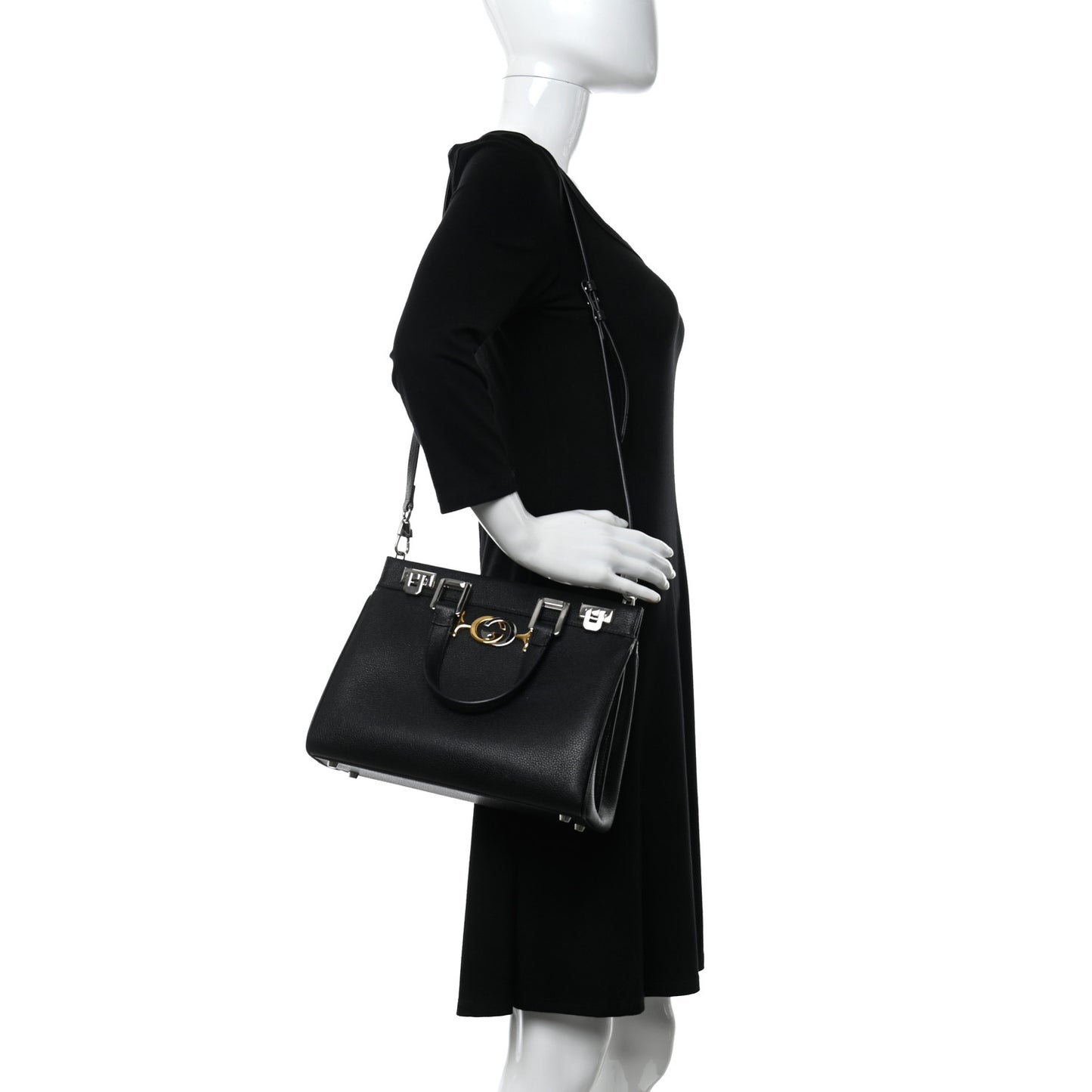 Grainy Calfskin Small Zumi Top Handle Bag Black