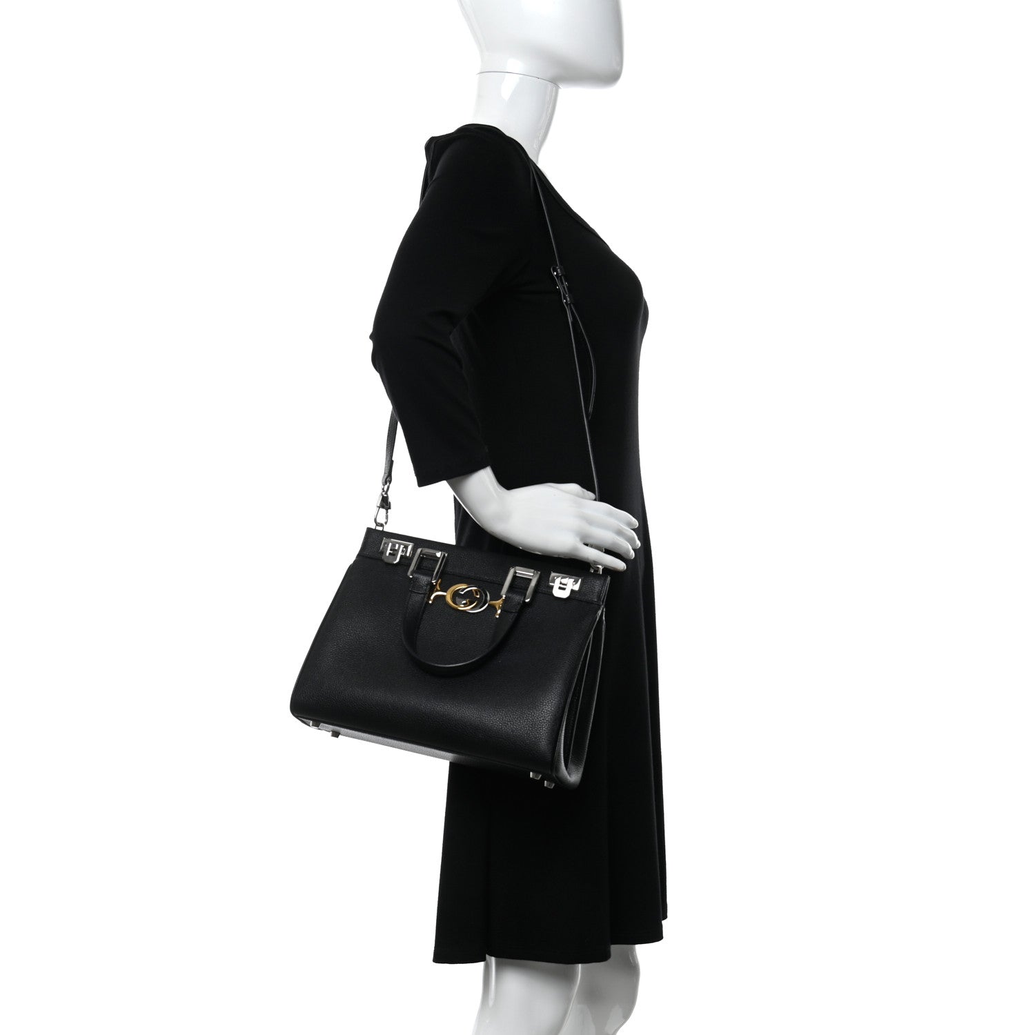 Gucci Grainy Calfskin Small Zumi Top Handle Bag Black 2 of 11