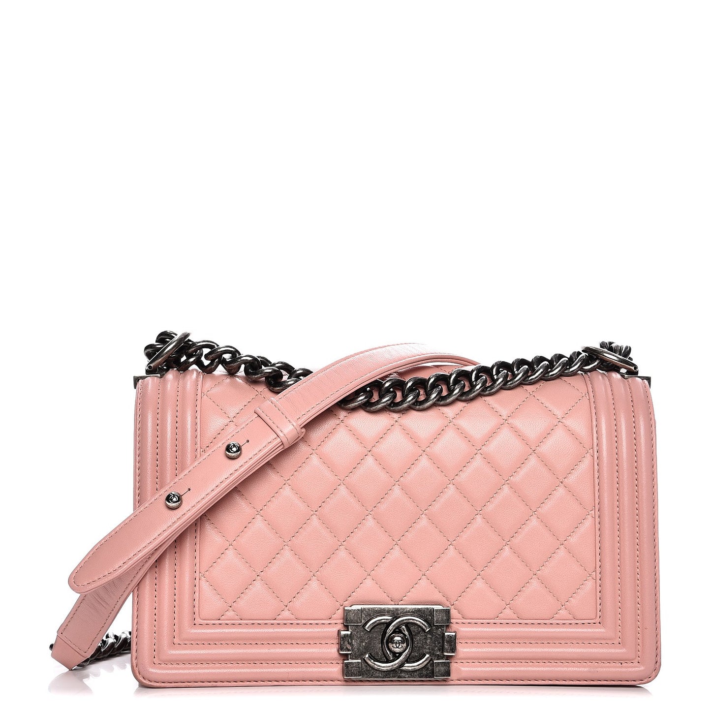 Lambskin Quilted Medium Boy Flap Light Pink